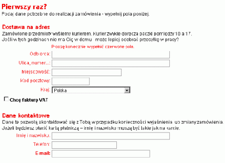 Podawanie adresu podczas skadania zamwienia